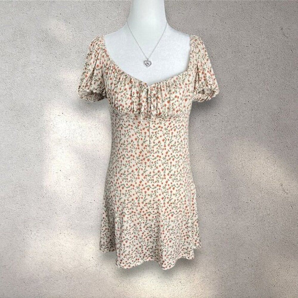 Audrey 3+1 Floral Milkmaid Mini Dress Women's M Cream Romantic Cottage Coquette
